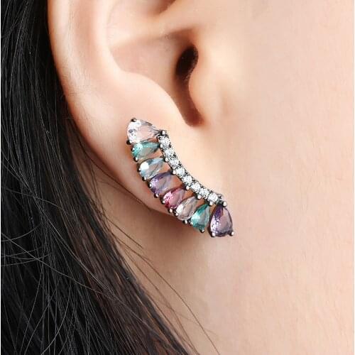 2019 New Black White Copper Colorful Sector AAA Cubic Zirconia Stud Earrings Fashion Jewelry Wedding Party Gift Womens Fashion