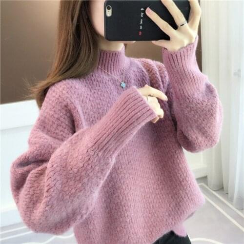 2021 Autumn Winter Womens Knitwear Turtleneck Sweater Thicken Casual Soft Loose Sweater Solid Color Fashion Ladies Warm Pullov