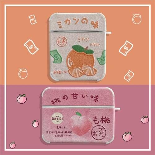 Printing orange peach earphone case fashion cute soft pu case for airpods 1 2 pro wireless bluetooth protect cover