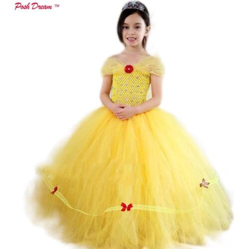 POSH DREAM Beauty and The Beast Tutu Dress for Birthday Party Belle Princess Tutu Dress Yellow Gold Belle Princess Girls Clothes