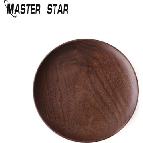 Master Star Natural Round Wooden Plates Black Walnut Wood Tray Cake Snack Plate Dessert Serving Tray Dishes Wood Utensils