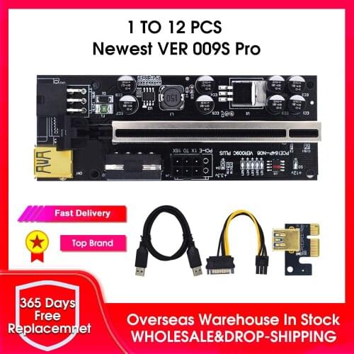 1 To 10pcs VER009 USB3.0 PCI-E Riser VER 009S PLUS Express 1X 4x8x 16x Extender pcie Riser Adapter Card SATA 15pin to 6pin Power