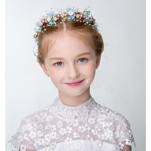 Pink Blue Tiaras And Crowns Butterfly Pearls Crystal Handmade Children Crown Photography Party For Kids Women Princess Diadems