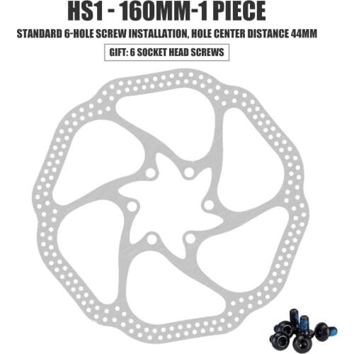 MTB Mountain Bike Brake Pads HS1 160mm Bike Disc Brake Rotor 6-Bolt 44mm BCD MTB Brake Disc with Bolts Bicycle Parts Accessories