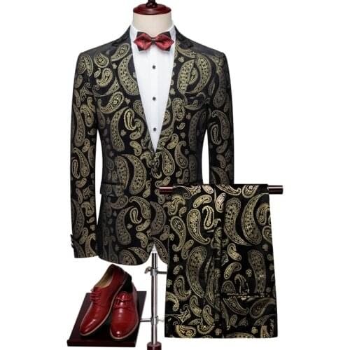 Vintage Printing Wedding Suits Men Slim Fit Party Two Pieces Set Casual Business Suit Blazers Pants Set 5XL Traje Hombre Ternos