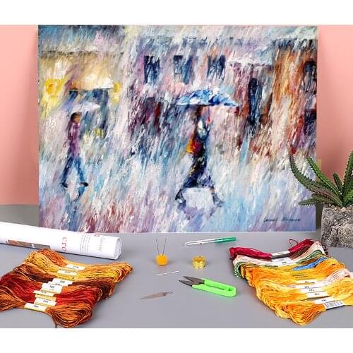 Rain Emotions Printed Water-Soluble Canvas 11CT Cross Stitch Full Kit DIY Embroidery DMC Threads Knitting Wholesale