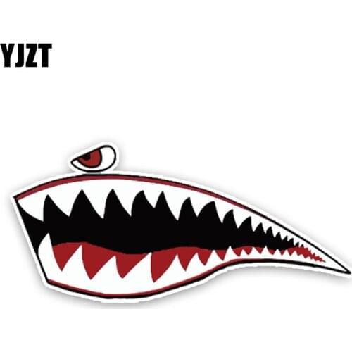 YJZT 14.8CM*6.8CM Lovely Sharks The Mouth Cartoon Colored PVC High Quality Car Sticker Decoration Graphic C1-5302