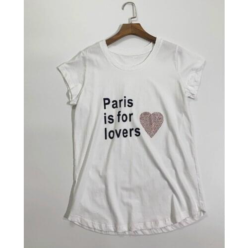 Women T-shirt Beaded Love Short Sleeve T-shirt