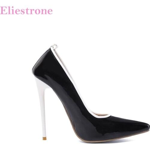 2021 Brand New Glossy Black White Women Wedding Pumps Sexy 5 inch High Heels Lady Party Shoes Plus Big Size 12 43 45 47