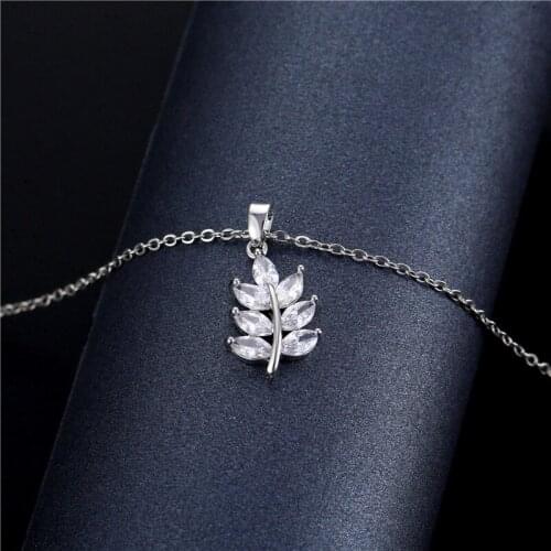 Vintage Fashion Silver Color Chain Necklace White Zircon Branches Leaf Pendant Necklaces For Women Boho Stainless Steel Necklace