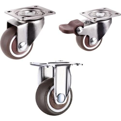 1.25/1.5/2 Inch 4 Pack Low Profile Casters No Noise Wheels Soft Rubber Swivel Caster With 360 Degree Top Plate Brake 3 Styles