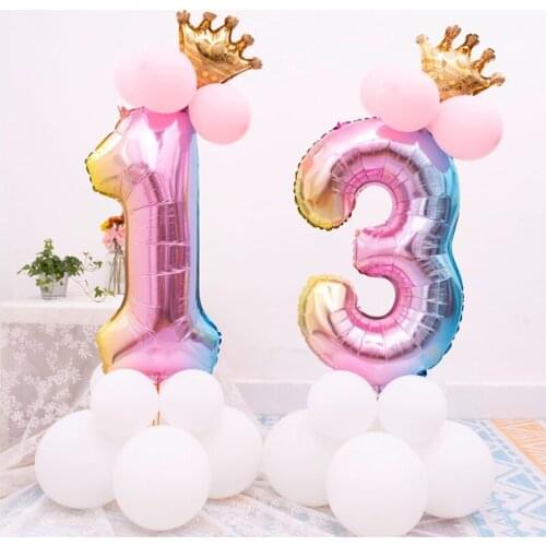 2pcs Big Size 32inch Rose Gold Foil Number Crown Balloon Figures Number Wedding Decoration Baby Shower Toy Decor Kids Gift