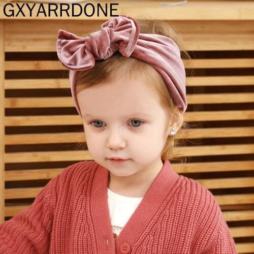 2019 Velvet Headband Bowknot Wide Solid Soft Hair Elastic Bands Girls Hair Accessories For Kids Children Party Headwear Mujer