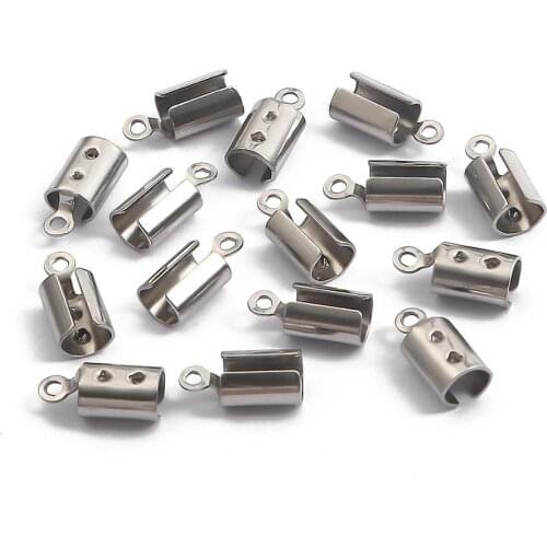 30 pcs Stainless Steel Cords Crimp End Beads Caps Leather Clip Tip Fold Crimp Bead Bracelet Connectors For DIY Jewelry Making