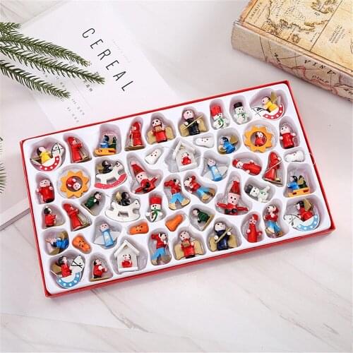 48pcs Wooden Christmas Pendant Tree Ornament Natural Wooden Hanging Pendants Gifts New Year Decor For Home Mall Decor Wholesale