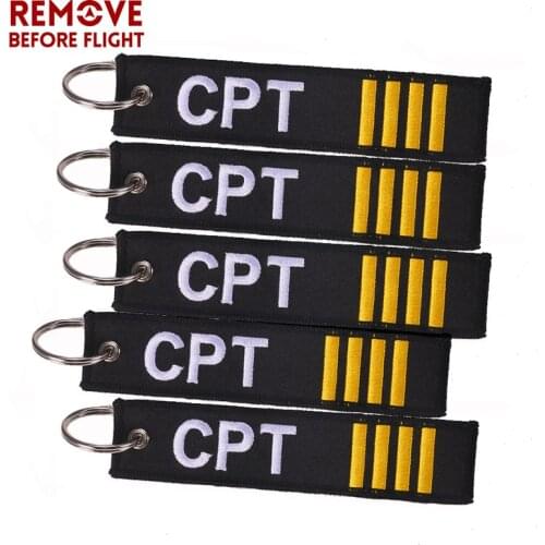 5 PCS/LOT Captain Keychain Jewelry Embroidery CPT Key Rings Chain for Aviation Gifts Zip Puller Remove Before Flight Keychains