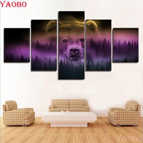 Free Shipping DIY Diamond Painting Animal bear paintings for kids room decor 5d cross stitch kits embroidery mosaic Crafts 5pcs