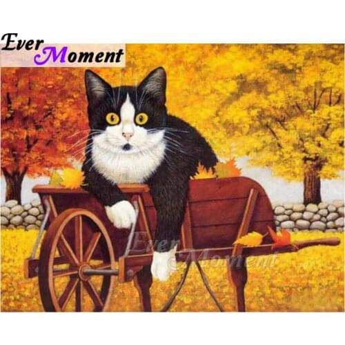 Ever Moment Diamond Painting Cat Maple Leaf Handmade Full Square Mosaic Rhinestone Diamond Embroidery Home Decoration ASF1659