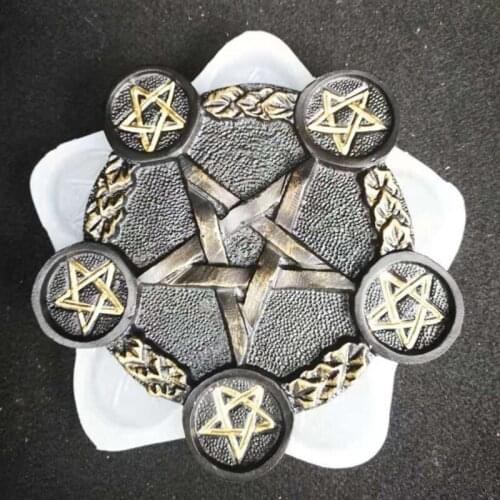 Astrology Pentacle Altar Candle Holder Epoxy Resin Mold Divination Magic Plate Candlestick Silicone Mould DIY Crafts Decorations