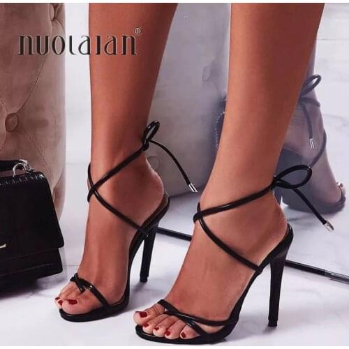2020 Summer Women Sandals 10.5CM Thin Heels Ankle Cross Strap Sandals Shoes Woman Ladies Peep Toe High Heels Dress Party Shoes