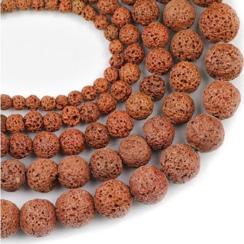 YHBZRET Brown Volcanic Lava Beads Natural Stone 4/6/8/10/12MM Round Loose Beads For Jewelry making DIY Bracelet Accessories