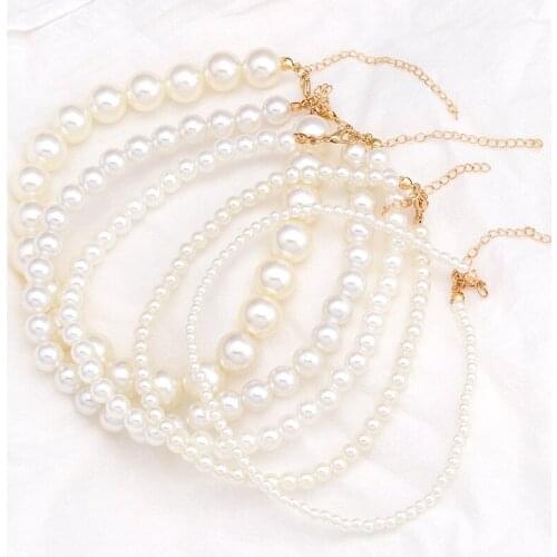 Multi-layered Simple Fashion Pearl Chain Necklace Women Personality Pearl Pendant Clavicle Chain Choker Jewelry Sweater Chain