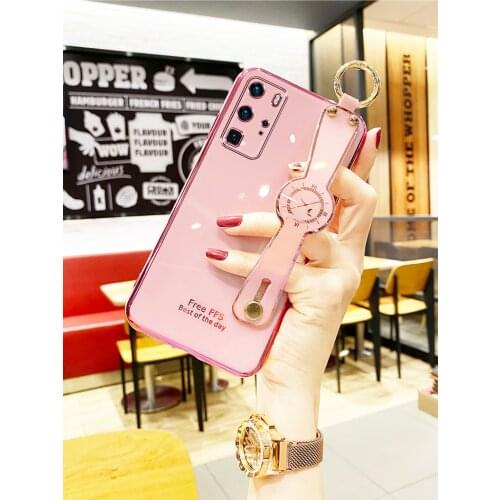 Sumkeymi Plating Wrist Strap Silicone Phone Holder Case For HUAWEI Honor 30 Pro 30s V30 Pro 20 pro 20s Hand Band Case