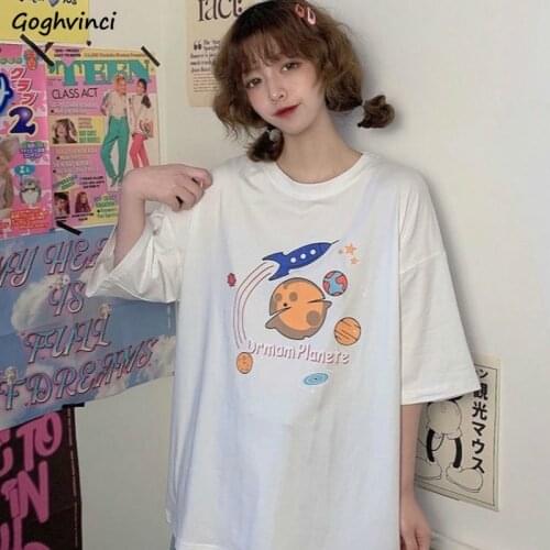 T-shirts Women Printed Lovely Simple All-match Short Sleeves Loose Womens Couple Students Ulzzang Harajuku Fashion Hot Sales New