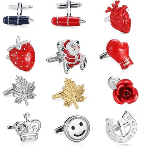 KC-1303 High quality mens shirt cuff button new fashion red strawberry / Santa / Rose cufflinks, 1 pairs free delivery