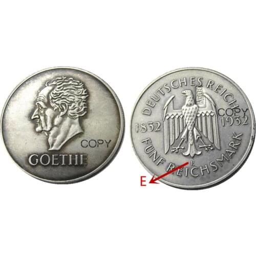 GERMANY 1932-EW 5 Reichsmark Silver Plated Copy coin