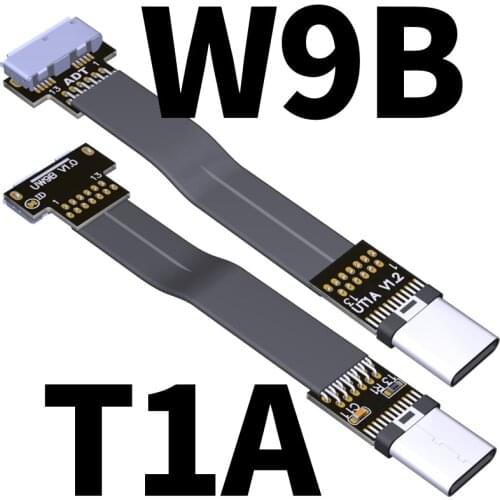 Short FPV Flat Slim Thin Ribbon FPC Cable Micro USB 3.0 90 Degree Male Angle to USB C Male USB-C Female Plug for sync Charging