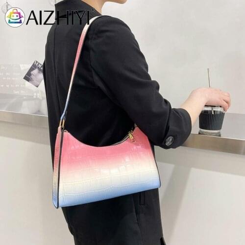 Fashion Women Alligator Pattern Gradient Color PU Leather Shoulder Underarm Bag Casual Ladies Small Hobos Handbags