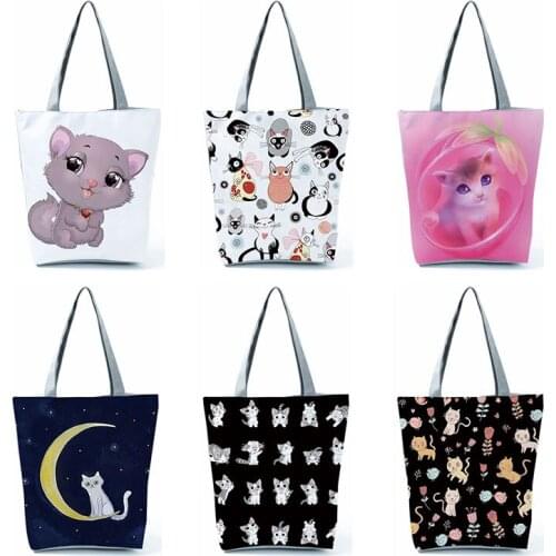 New Sale Lovely Cat Well Made Printed Tote Bags For Women Portable Work Shoulder Bag Shopping Travel Foldable Handbag Wholesale