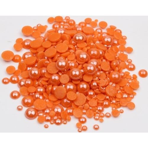 New sale Ceramic Rhinestones Mix Size Orange Half Round Pearls 1000pcs/lot for DIY Nails Art Garment free shipping