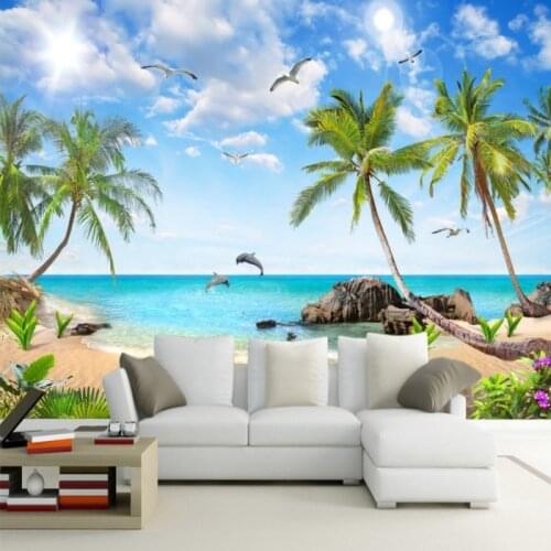Dropship Colomac Wallpaper Bule HD Hawaii Seascape Coconut Tree Landscape 3d Wallpaper Murals Living Room Wallpaper Papier Peint