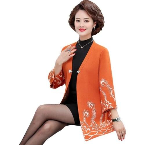 Autumn Winter Mothers Sweater Coat Middle-aged Womens embroidery Knitted Cardigan Jacket Oversized Noble Trench Coat 5XL A49
