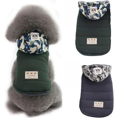 Pet Autumn And Winter Camouflage Hat Cotton Coat Green Cotton Padded Clothes Puppy Coat With Camouflage Pattern Hat Dog Supplie