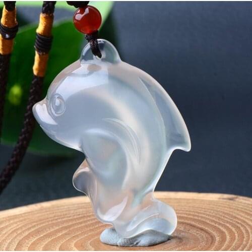 Natural Jade Dolphin Pendant Necklace Drop Shipping Lucky Amulet Lovers Necklace For Men And Women