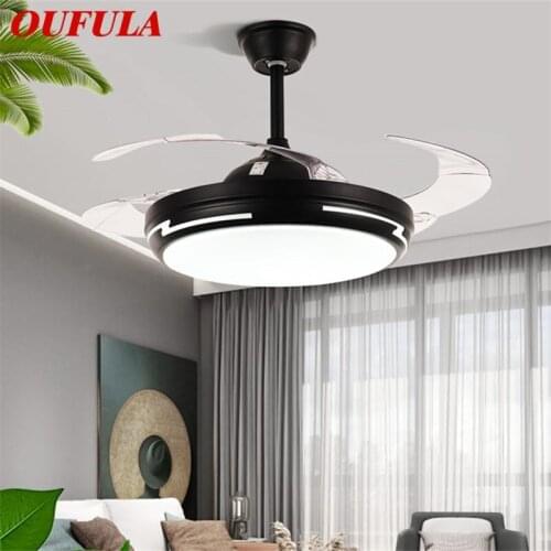 OUFULA Ceiling Fan Light Invisible Black Lamp With Remote Control Modern Simple LED For Home Living Room