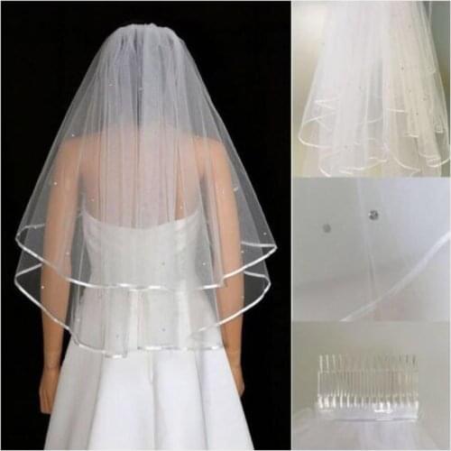 Simple Two Layers Short Tulle Wedding Veils Cheap White Ivory Bridal Veil for Bride for Mariage Wedding Accessories Comb