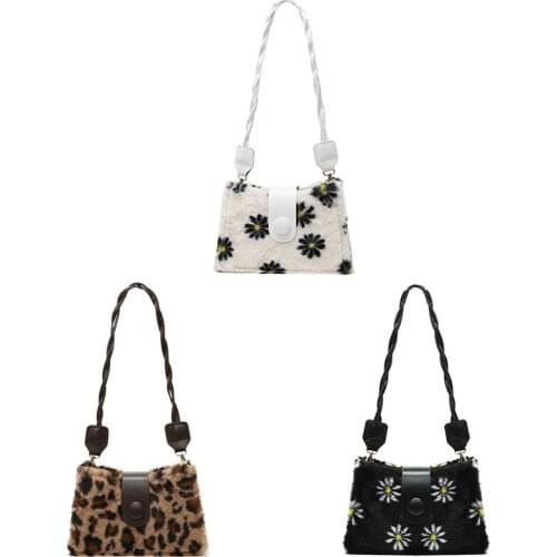 Daisy Pattern Shoulder Underarm Bag Fashion Women Plush Flap Street Daily Handbags Woven Strap Totes Clutch