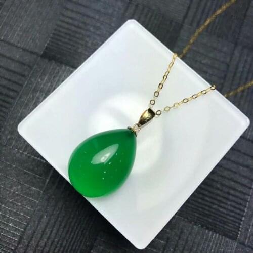 SHILOVEM 18k yellow gold natural green chalcedony pendants none necklace ethnic new wholesale Fine women gift mymz1318038ys