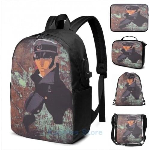 Funny Graphic print Corto Maltese USB Charge Backpack men School bags Women bag Travel laptop bag