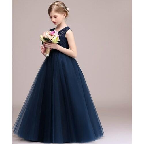 Girls Evening Dress Princess Dress Children Concert Piano Performance Dress Long Lace Stage Performance Dress