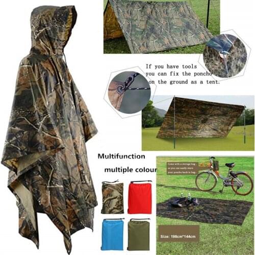 Outdoor Portable Multi Functional Rain Coat Survival Poncho Camping Tarp Mat Picnic Mat Waterproof Rain Poncho for Hiking Campin