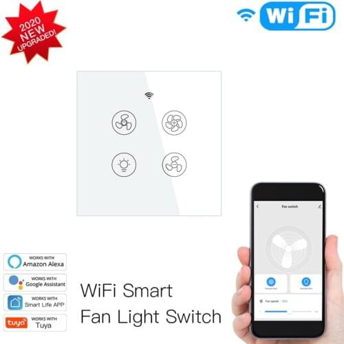 Wifi RF 2 channel switch smart speed control ceiling fan light switch with rf remote control function compatible alexa tuya app