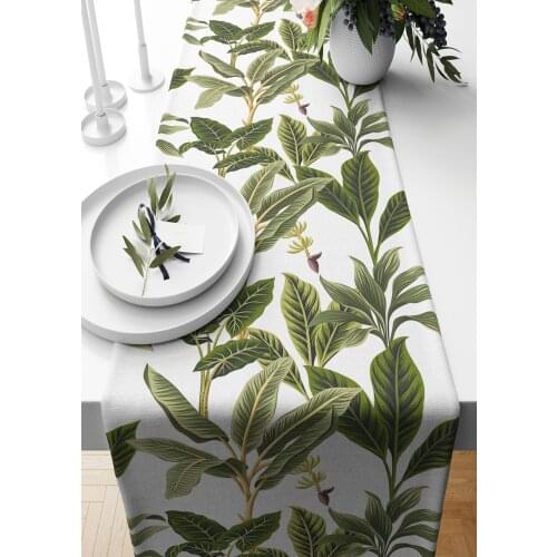 Runner 40x140 Cm Tropical Patterned Suede Woven Tablecloth Leaf Pattern