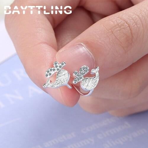 BAYTTLING 925 Sterling Silver 10MM Shiny Zircon Cute Whale Ear Clip For Woman Fashion Wedding Jewelry Gift