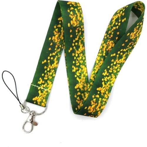 Green Grassland Yellow Flowers Lanyard Keys Phone Holder Funny Neck Strap With Keyring ID Card DIY Animal webbings