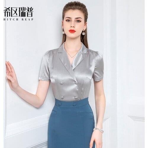High End Temperament Suit Collar Shirt New 2021 Summer French Design Mulberry Silk Top